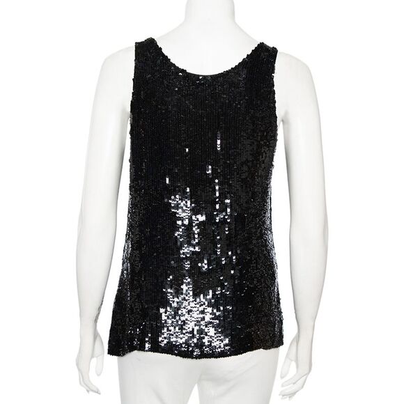 Alexander Mcqueen Black Sequinned Silk And Beaded Skull Pattern Sleeveless Top M